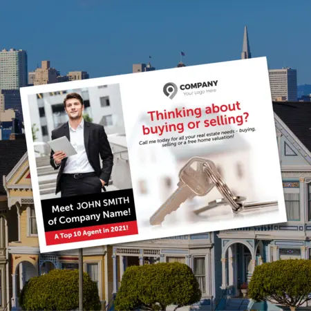A front and back image of a real estate agent introduction postcard.