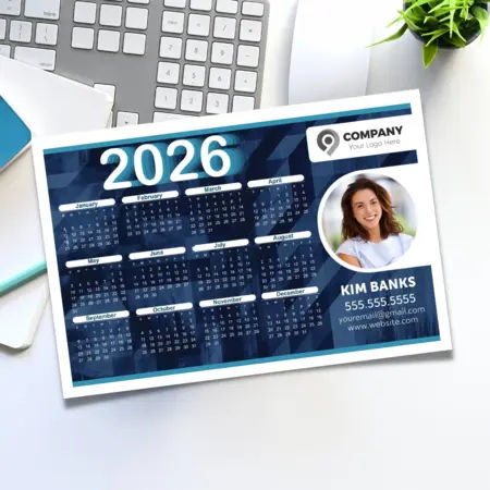 A front and back image of a real estate calendar postcard.