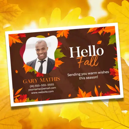 fall real estate postcard with autumn leaves