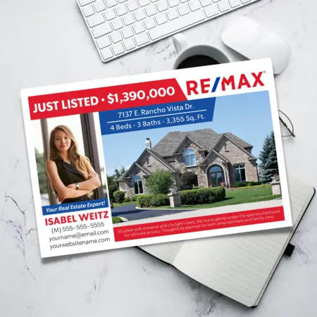 Front and back of a Just Sold real estate postcard.