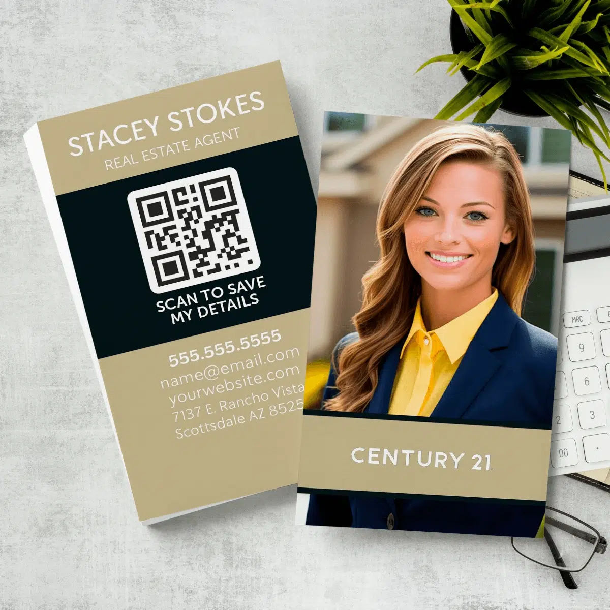 Century 21 business card with QR code