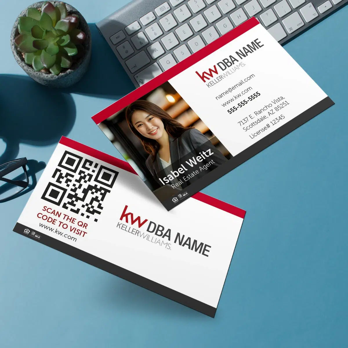 Keller Williams business card with QR code