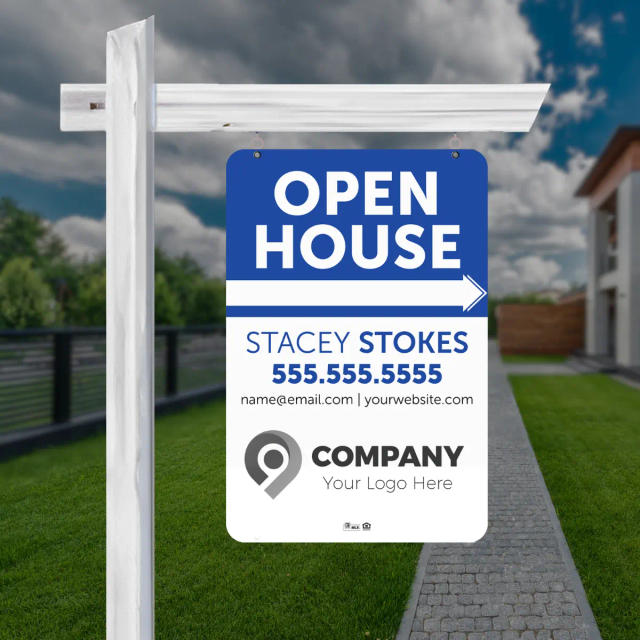 Tall vertical real estate sign with background