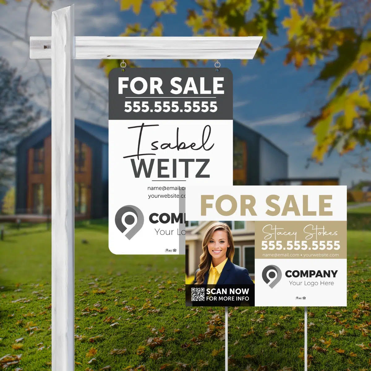 Aluminum real estate sign with agent branding