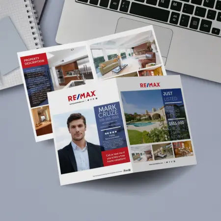 RE/MAX bi-fold brochure with background 2