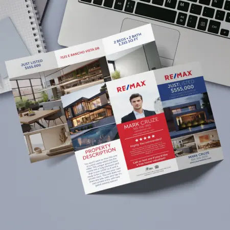 RE/MAX tri-fold brochure with background 2
