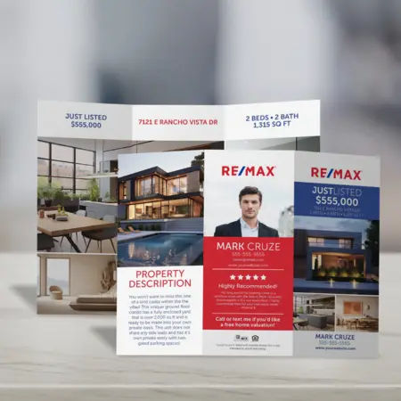 RE/MAX tri-fold brochure with background 3