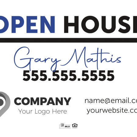 A real estate open house yard sign.