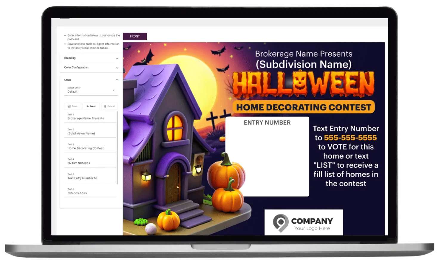 Editing Halloween contest templates on a laptop