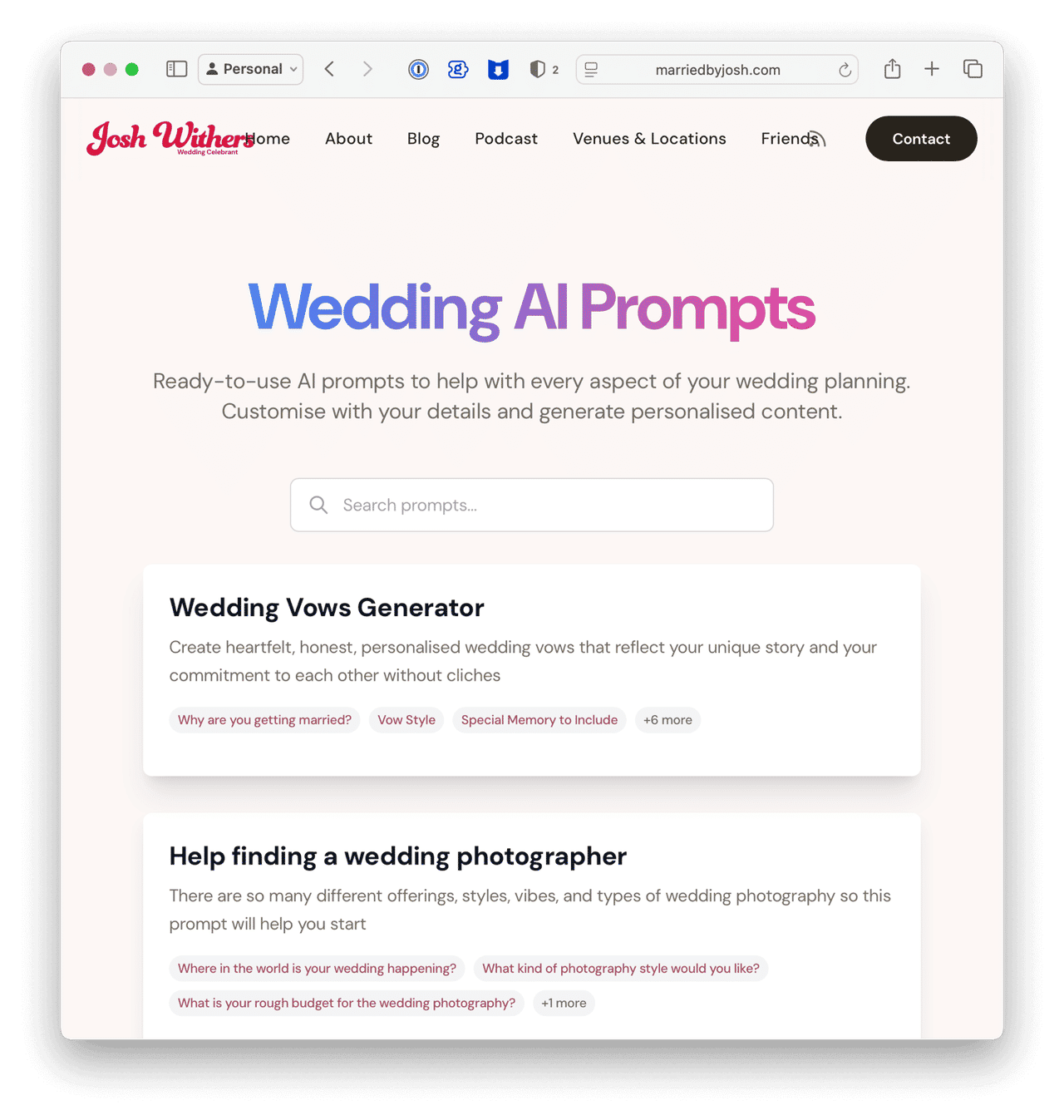 Screenshot of AI Prompts Library ⌘