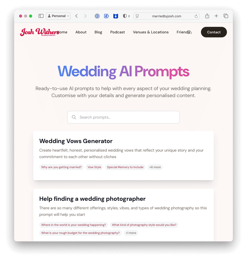 Screenshot of AI Prompts Library ⌘