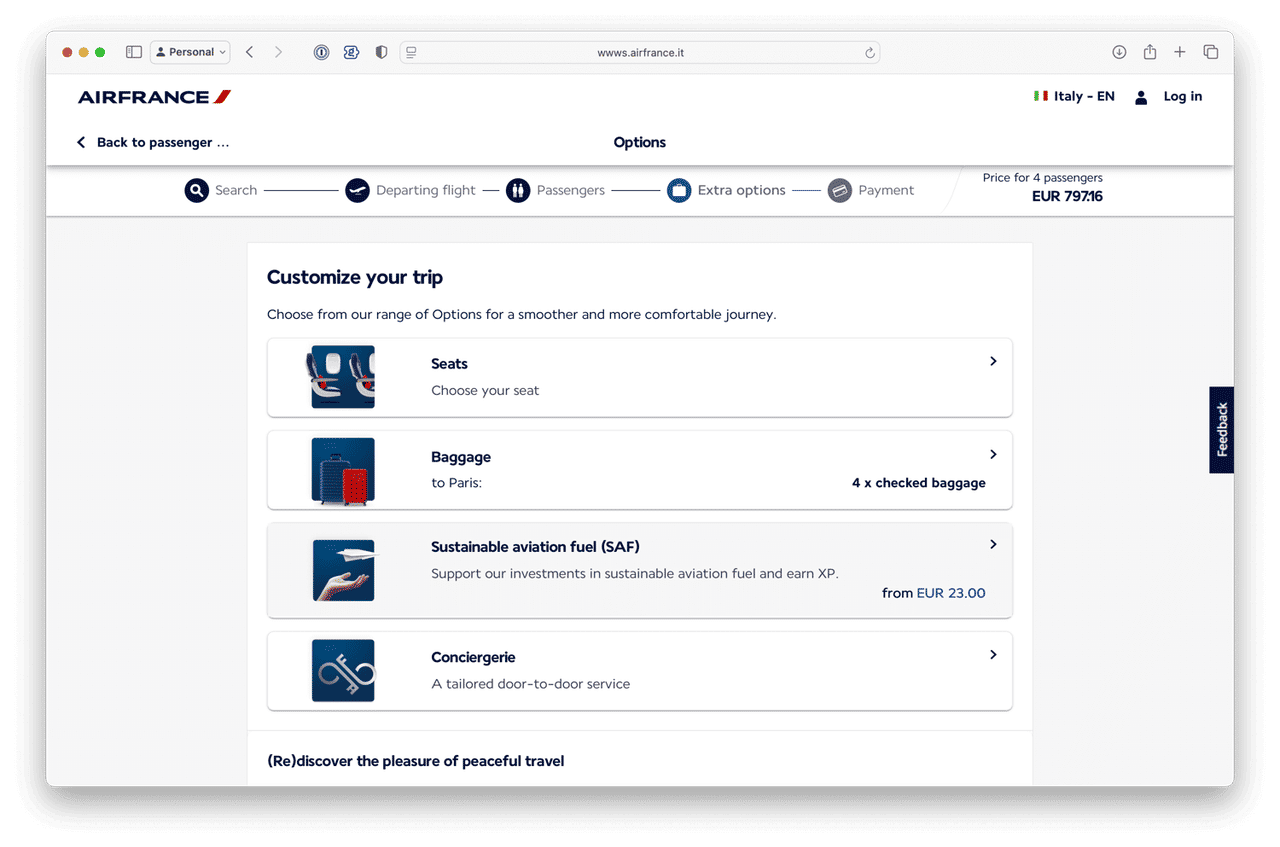 Screenshot from the Air France website when bookign a flight last night