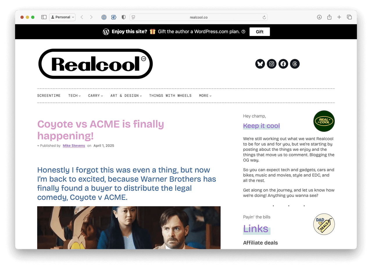 Mike’s original blog post about Coyote vs ACME on his website, Real Cool [⌘](https://ik.imagekit.io/withers/Mike_s_original_blog_post_about_Coyote_vs_ACME_on_his_website__Real_Cool_8qA3xGR4y)