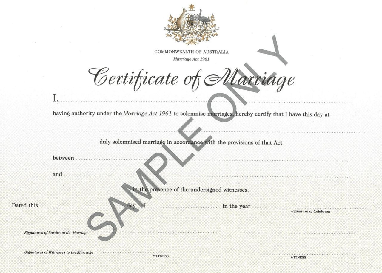 Australian Marriage Certificate - Form 15- Example ⌘