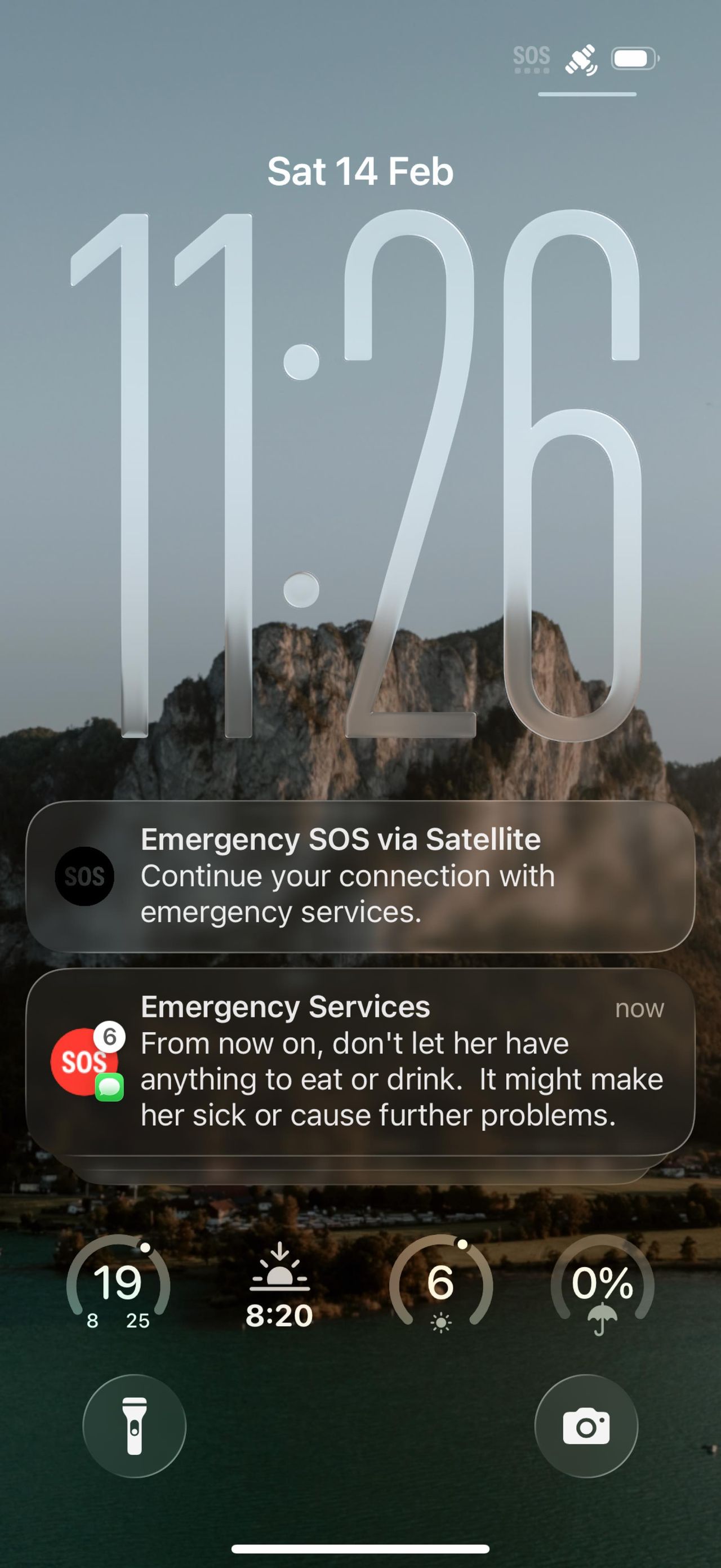 iPhone 17 Pro lockscreen screenshot using the Emergency SOS service where the operator is offering further advice