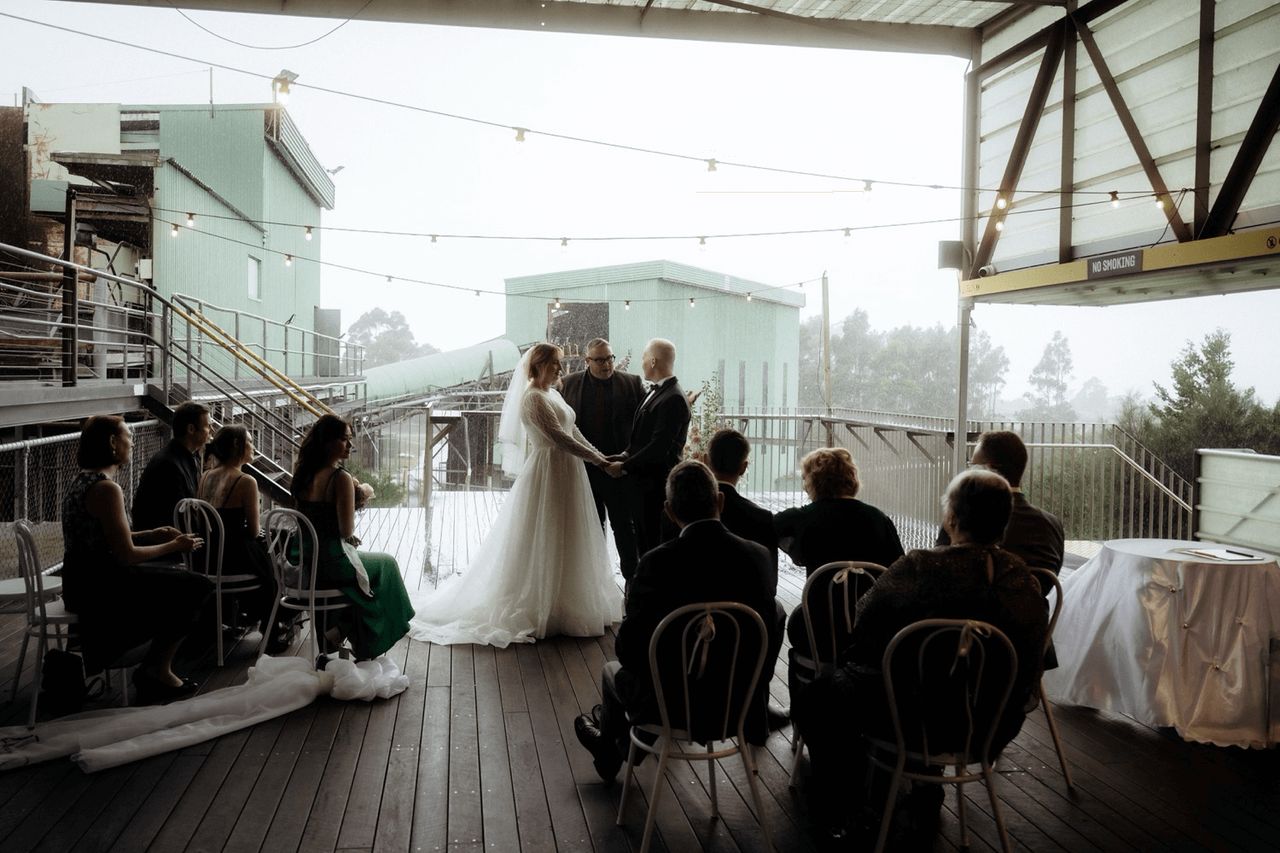 Wet weather backup for a Tasmanian wedding at Spring Bay Mill ⌘