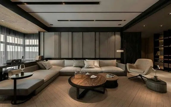 This may contain: a large living room with couches and tables