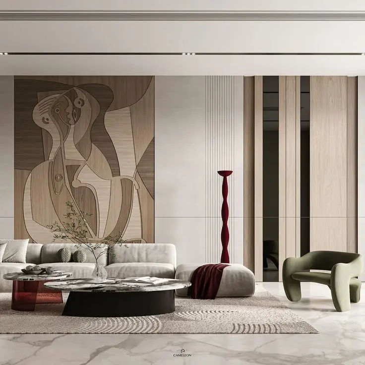 This may contain: an elegant living room with modern furniture and art