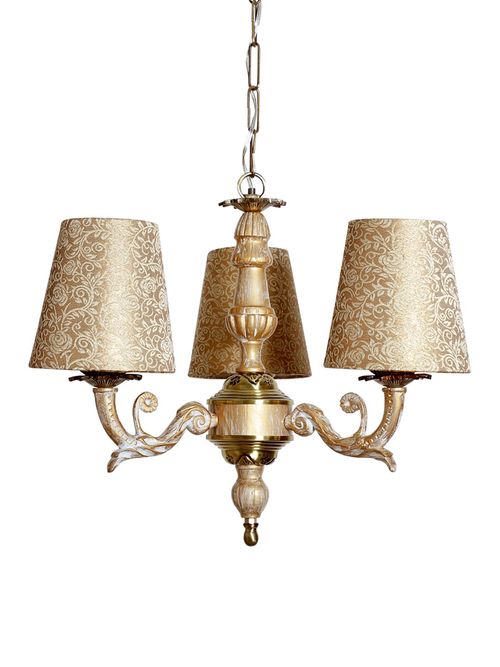Golden White 3 Light Mini Chandelier In Brocade Shades