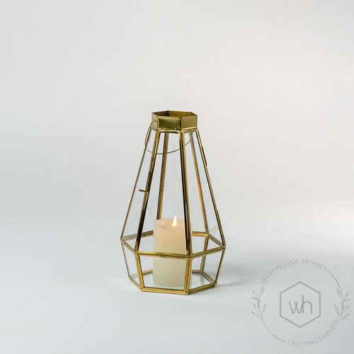 European Style Faceted Gold Metal & Glass Tealight Lantern - Small