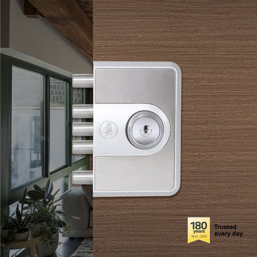 CBD-Cinco 500 Series 5 Dead Bolt Main Door RIM Lock, Both Side Keys, Silver, With Dimple Keys