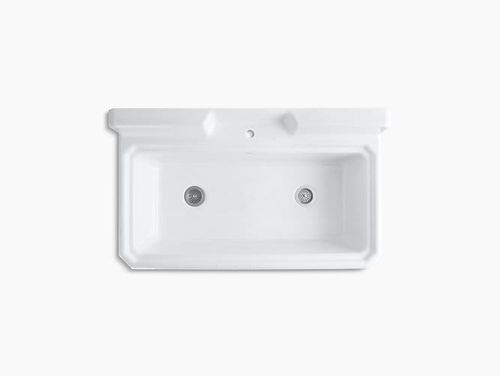 Top-Mount or Wall-Mount Utility Sink with Single Faucet Hole On Center Deck