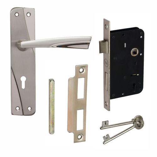 YME 432 Key-in-Lever Handle set with key-in lever double strike lockbody Satin Steel