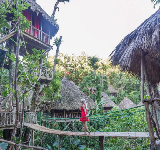 Cabana ecologica de madera en los arboles en Dominican Tree House Village Samana
