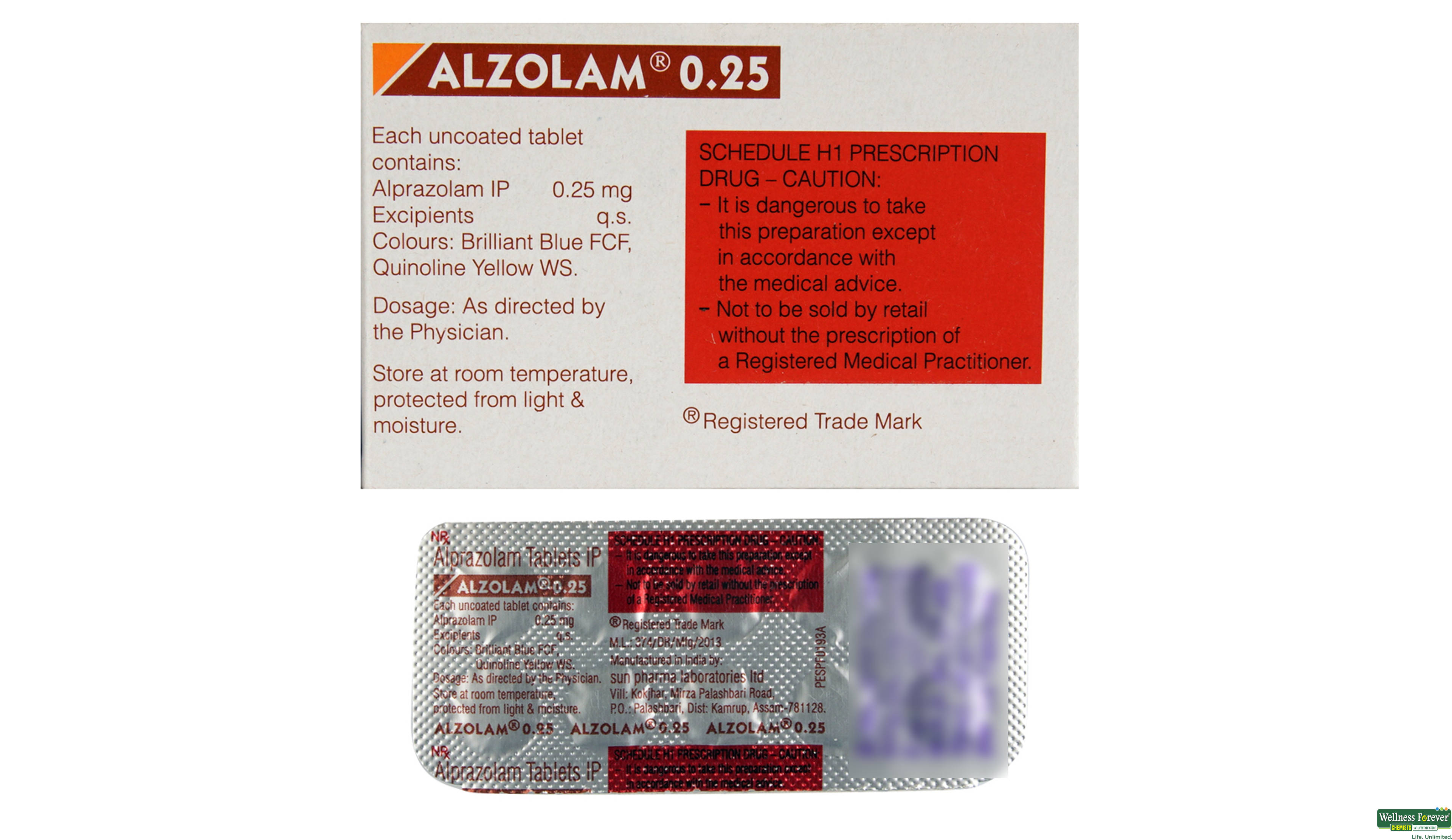 ALZOLAM 0.25MG 10TAB- 2, 10TAB, 