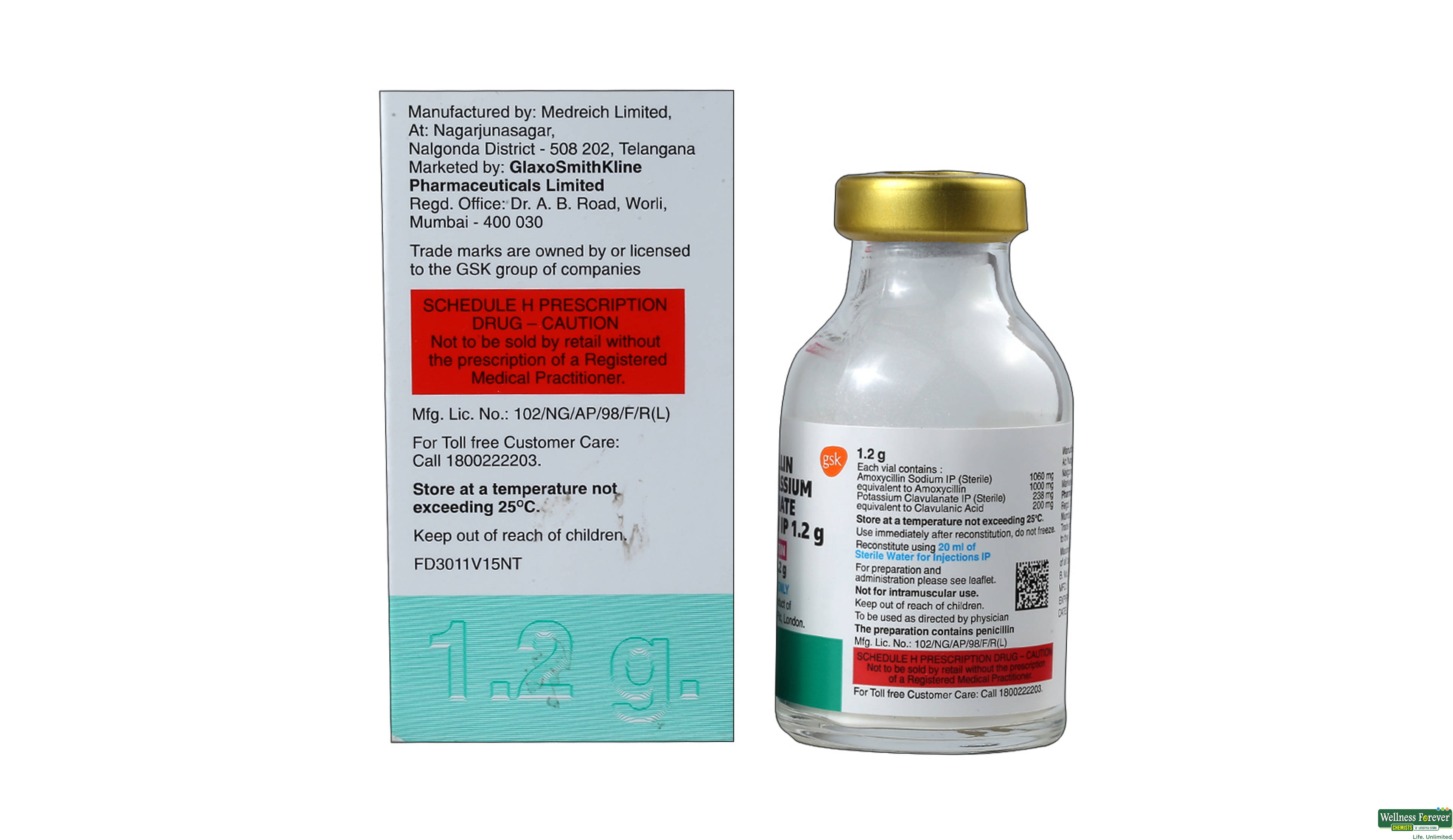 AUGMENTIN 1.2GM INJ VIAL- 2, 1PC, 