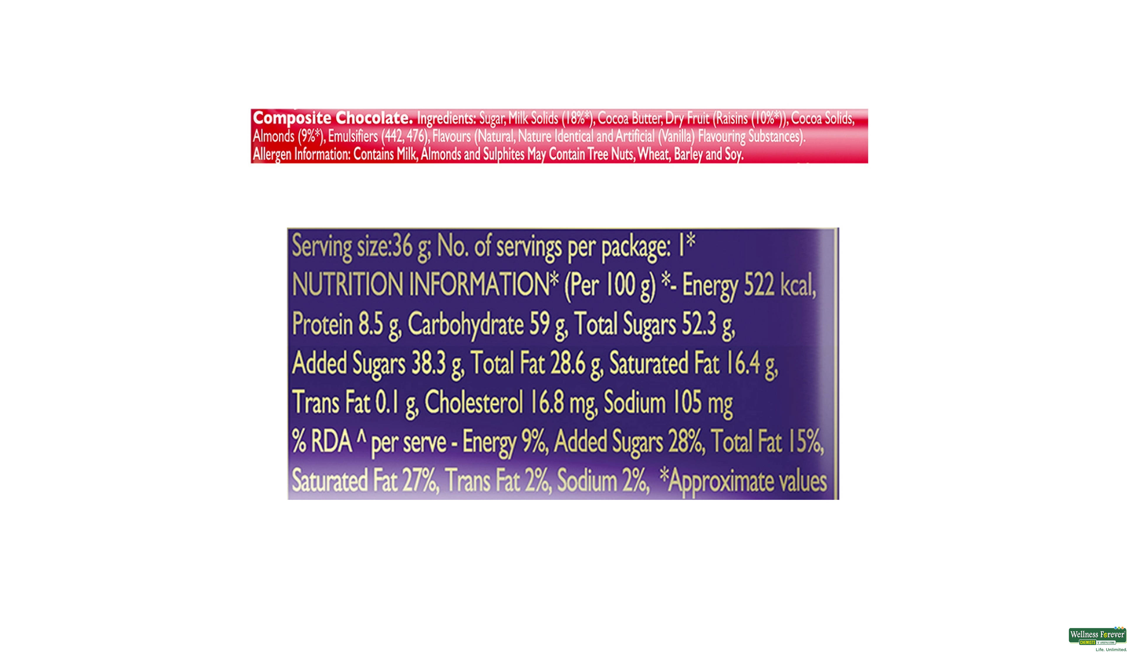 CADB CHOC FRUIT/NUT 36GM- 4, 36GM, 