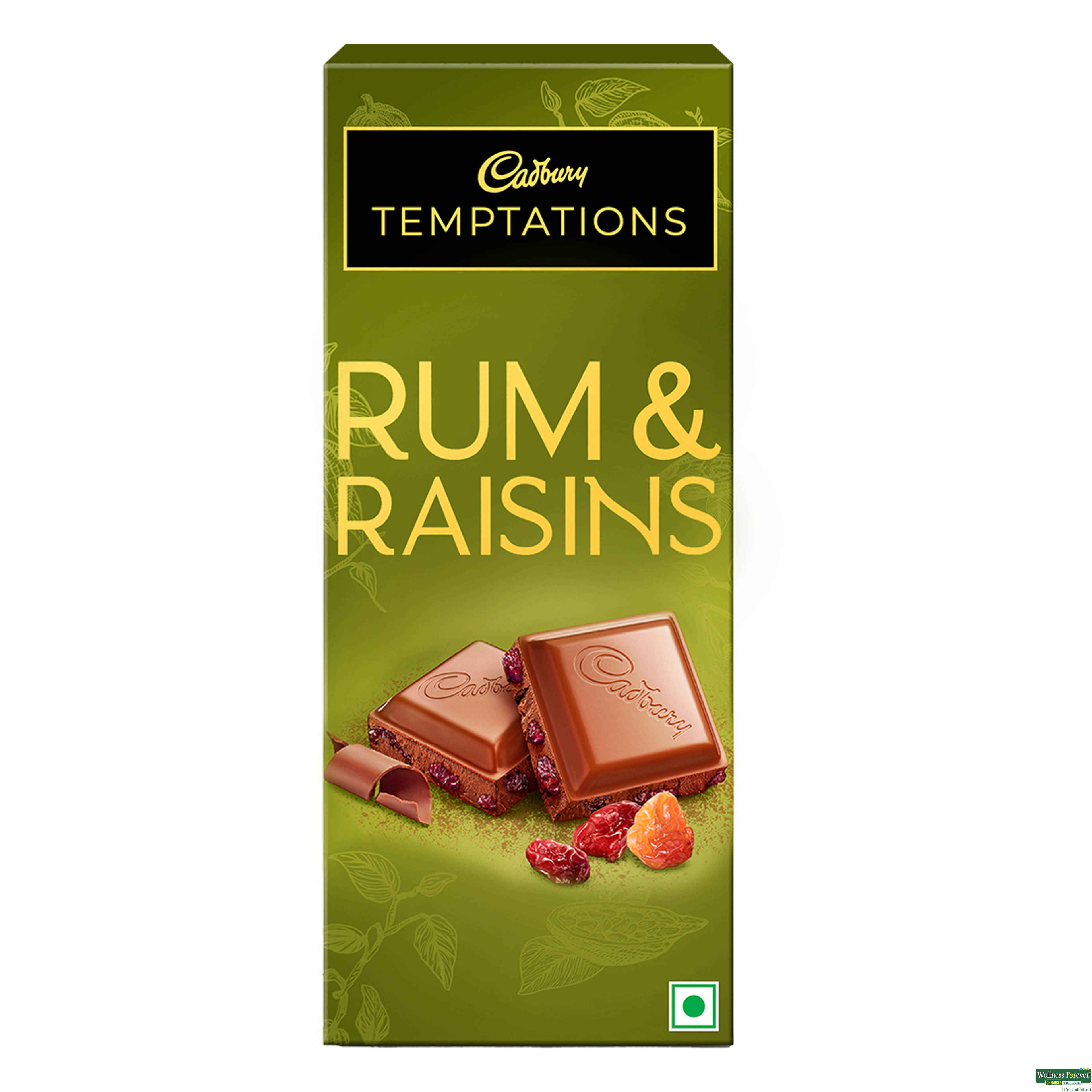 Cadbury Temptations Rum And Raisins Chocolate Bar, 72gm -image