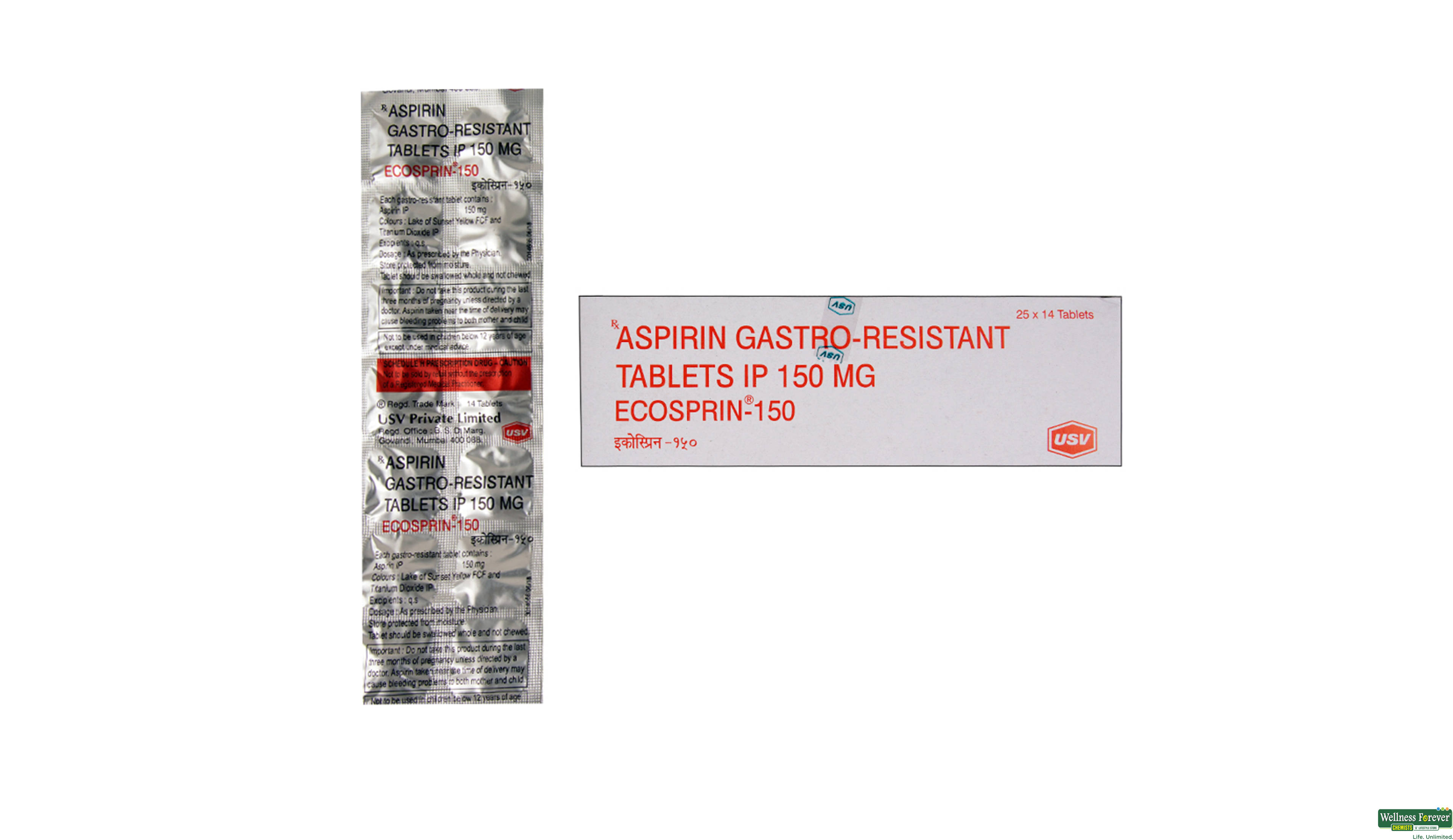 ECOSPRIN 150MG 14TAB- 1, 14TAB, •Relieves Pain: Quickly eases common aches and lowers fever.

•Heart Health: Regular use can help prevent heart issues by keeping blood flowing smoothly.