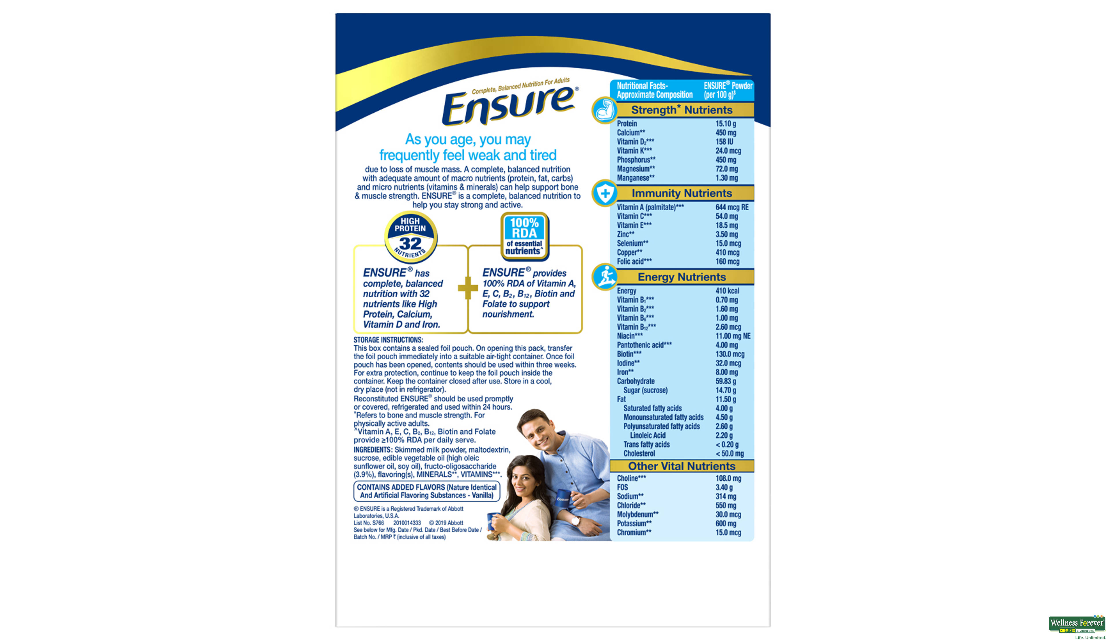 ENSURE VANILA PWDR 375GM- 3, 400GM, 