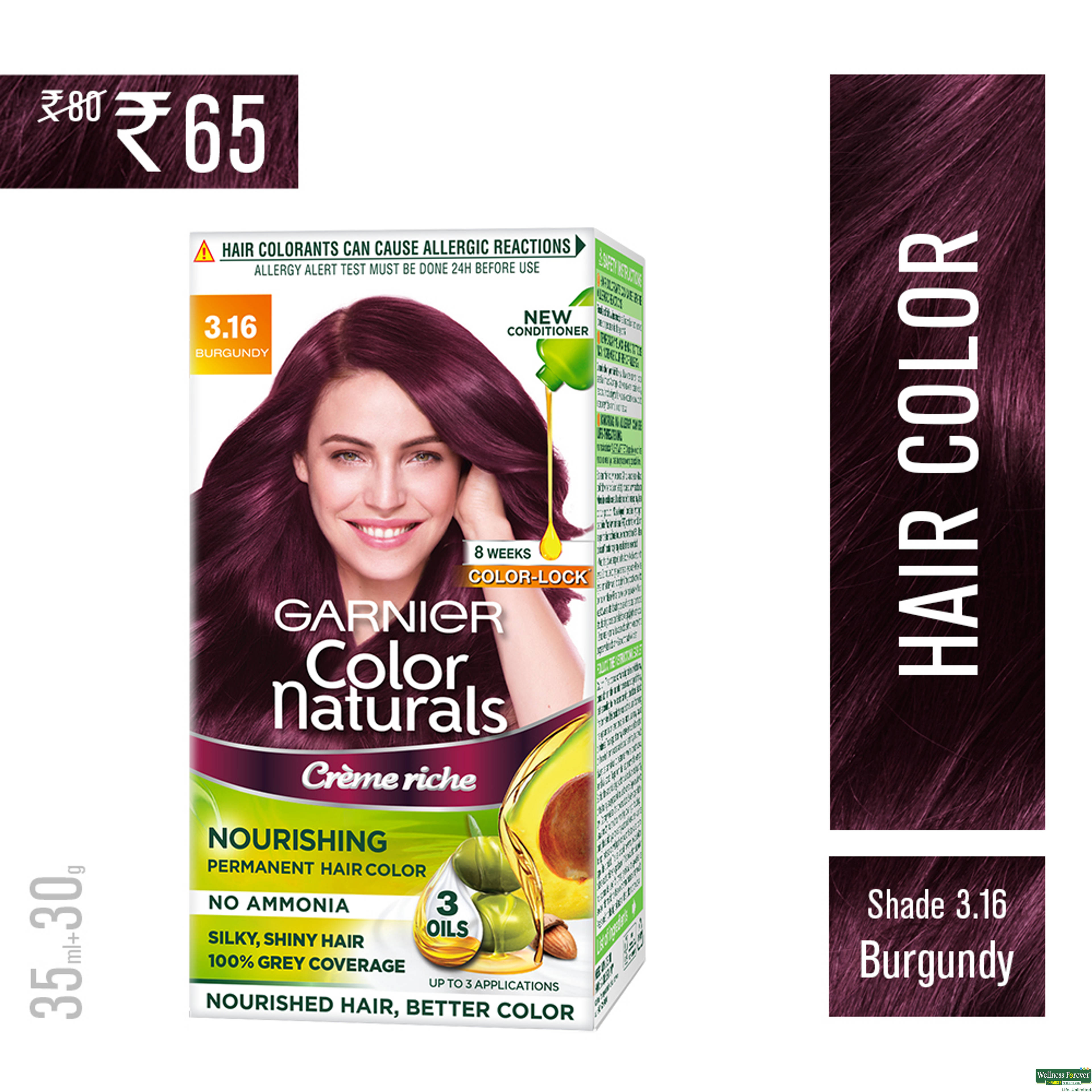 Garnier Color Naturals Creme Hair Color, Shade 3.16 Burgundy, 60 ml-image