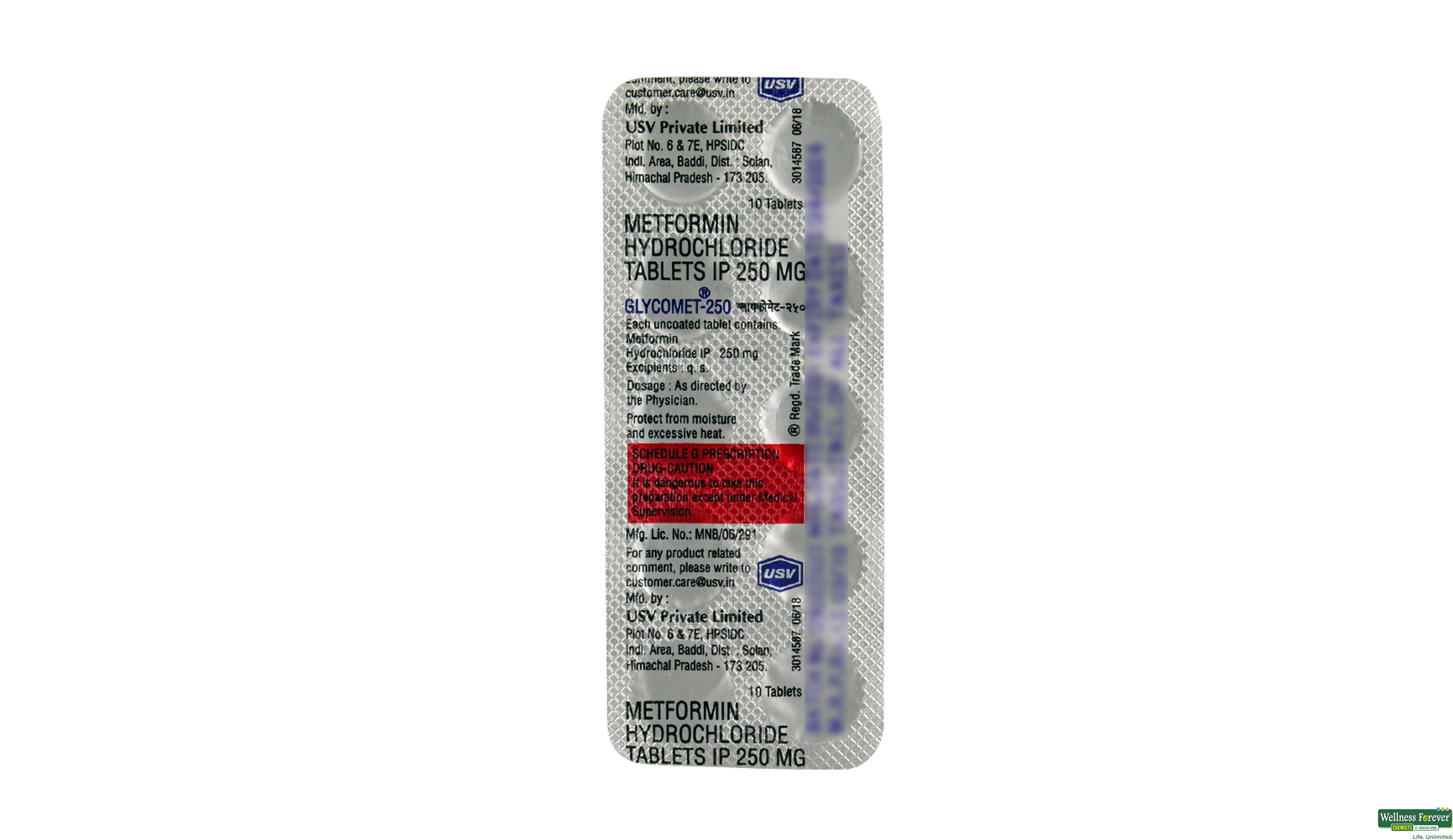 GLYCOMET 250MG 10TAB- 2, 10TAB, 