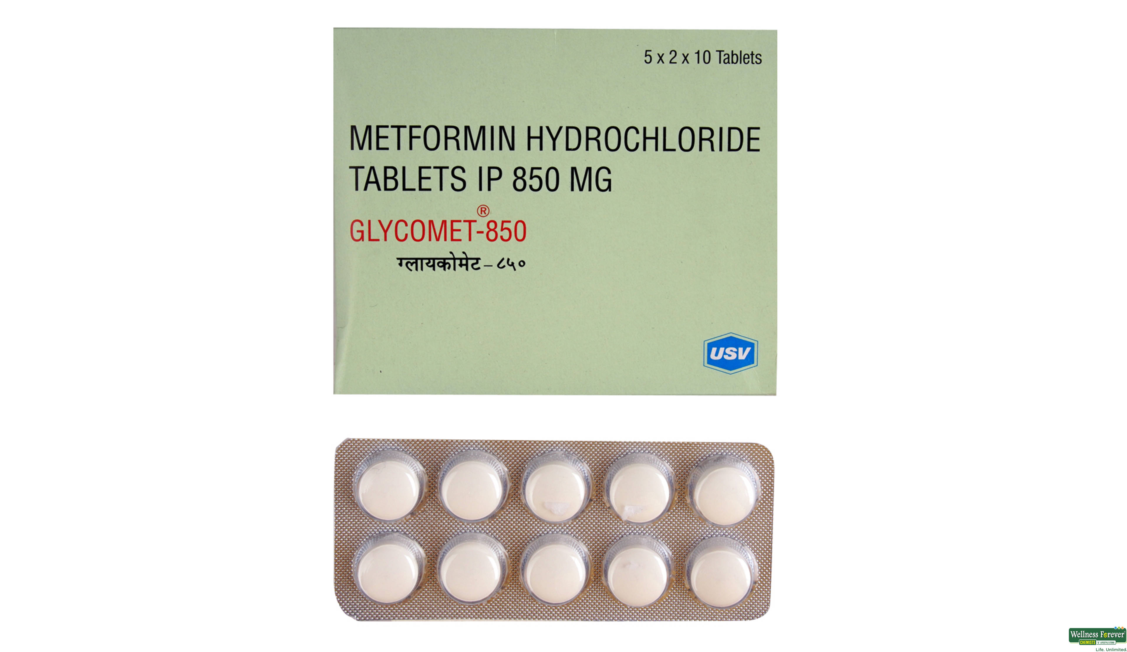 GLYCOMET 850MG 10TAB- 1, 10TAB, 