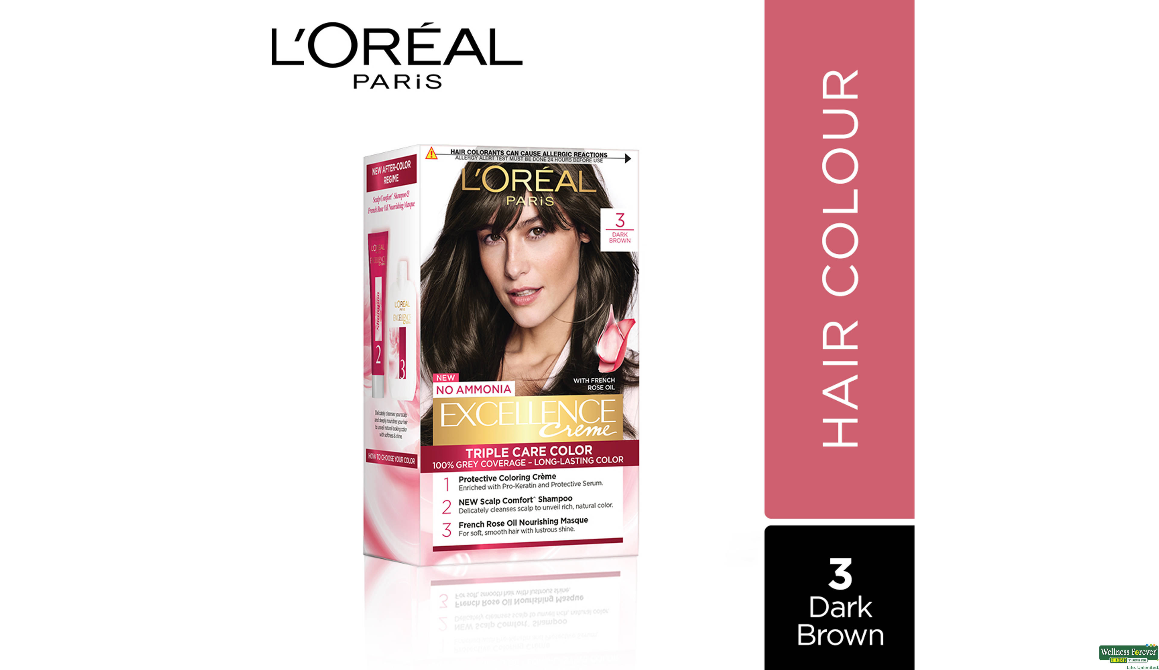 LOREAL HR/COLOR EXCE DARK BROWN 3 1PC- 1, 1PC, 