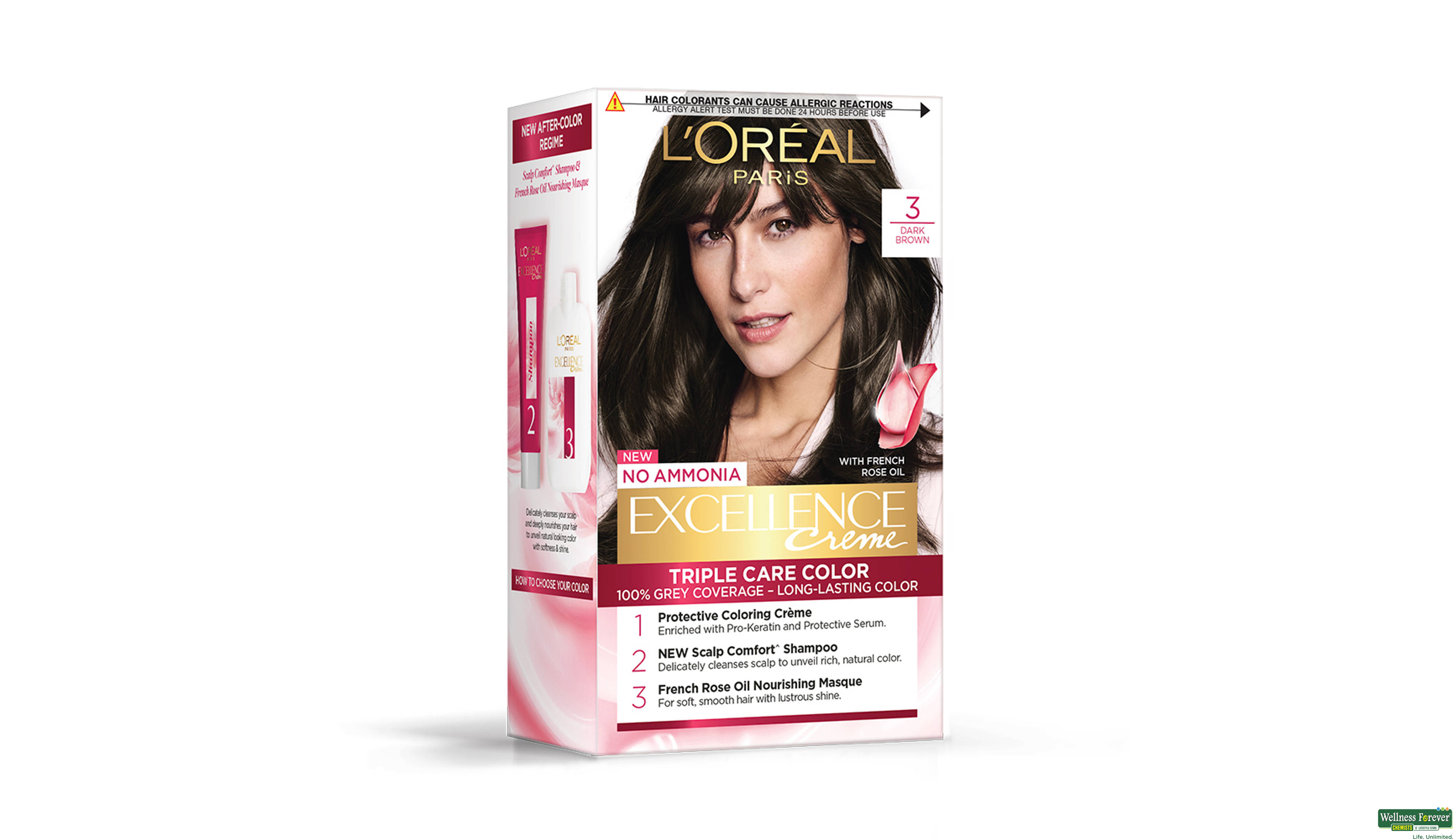 LOREAL HR/COLOR EXCE DARK BROWN 3 1PC- 3, 1PC, 