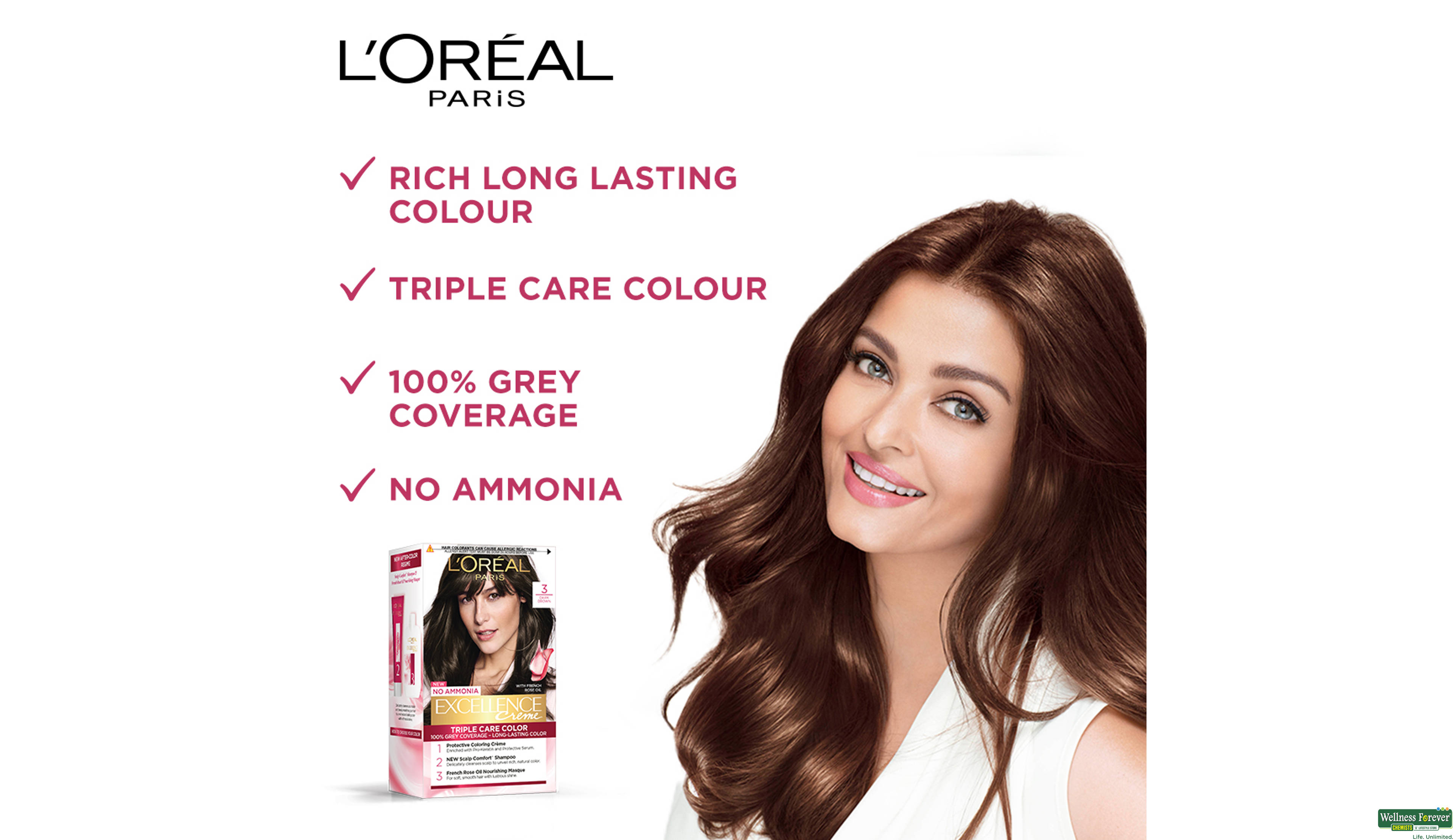 LOREAL HR/COLOR EXCE DARK BROWN 3 1PC- 3, 1PC, 