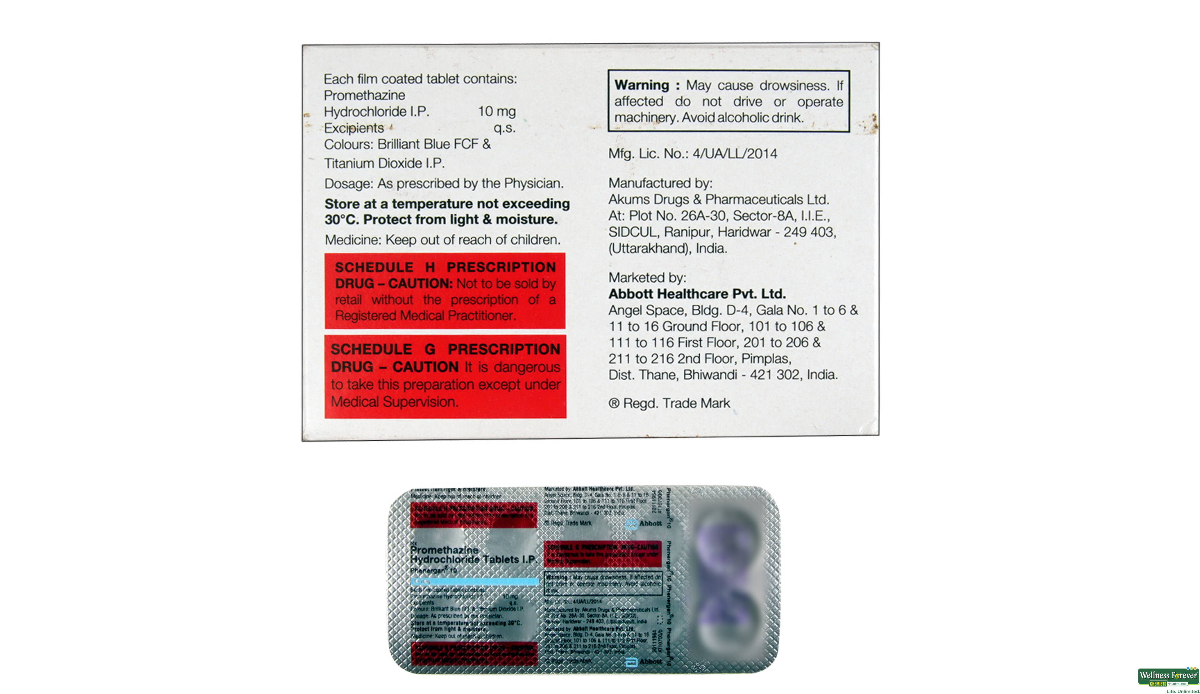 PHENERGAN 10MG 10TAB- 2, 10TAB, 