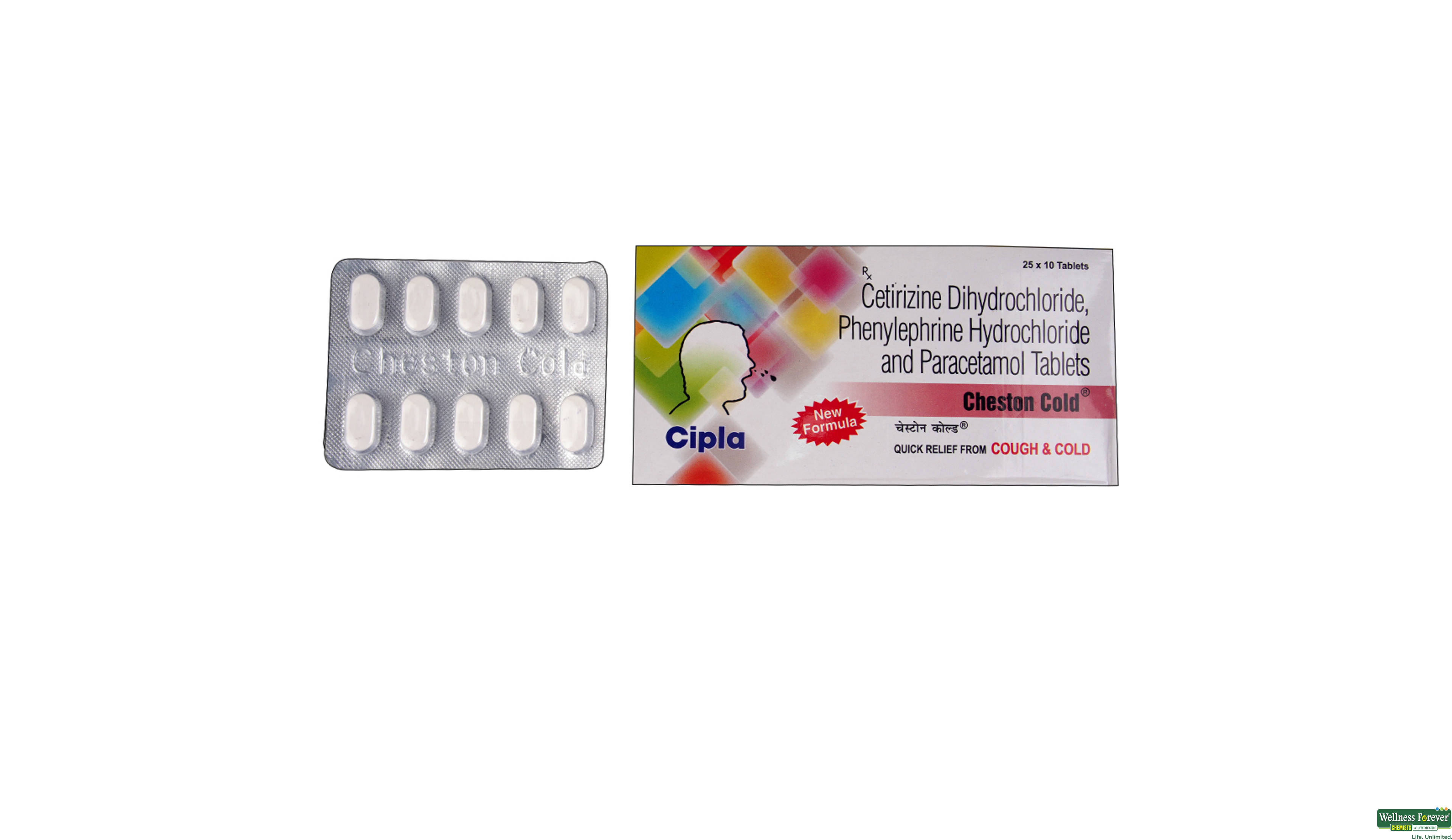 CHESTON-COLD 10TAB- 1, 10TAB, •Multi-symptom Efficacy: Cheston-Cold tablets are formulated to target a wide range of cold and flu symptoms. This includes relief from nasal and sinus congestion, sneezing, runny nose, itchy eyes, fever, and body aches. The combination of ingredients in Cheston-Cold ensures that you don't need multiple medications to manage these symptoms, making it a convenient option during flu season.

•Fast-Acting Fever Control: The paracetamol in Cheston-Cold acts quickly to reduce fever, helping to bring down high temperatures and relieve the discomfort that comes with a fever. By reducing your body temperature, it helps you feel more comfortable and speeds up your recovery.

•Pain Management: Alongside its fever-reducing properties, paracetamol is effective in alleviating common aches and pains associated with the flu, such as headaches, sore throat, and muscle pains. This pain relief helps you rest better and recover more quickly from the illness.

•Clears Nasal Passages: Phenylephrine, a decongestant in Cheston-Cold, works by constricting blood vessels in your nasal passages and sinuses, which helps reduce swelling and congestion. This action clears the pathways for air, making it easier to breathe when you're feeling stuffed up.

•Reduces Sinus Pressure: By alleviating swelling and opening up nasal passages, phenylephrine also helps reduce the sinus pressure that can cause a lot of discomforts and contribute to headaches and facial pain during colds.