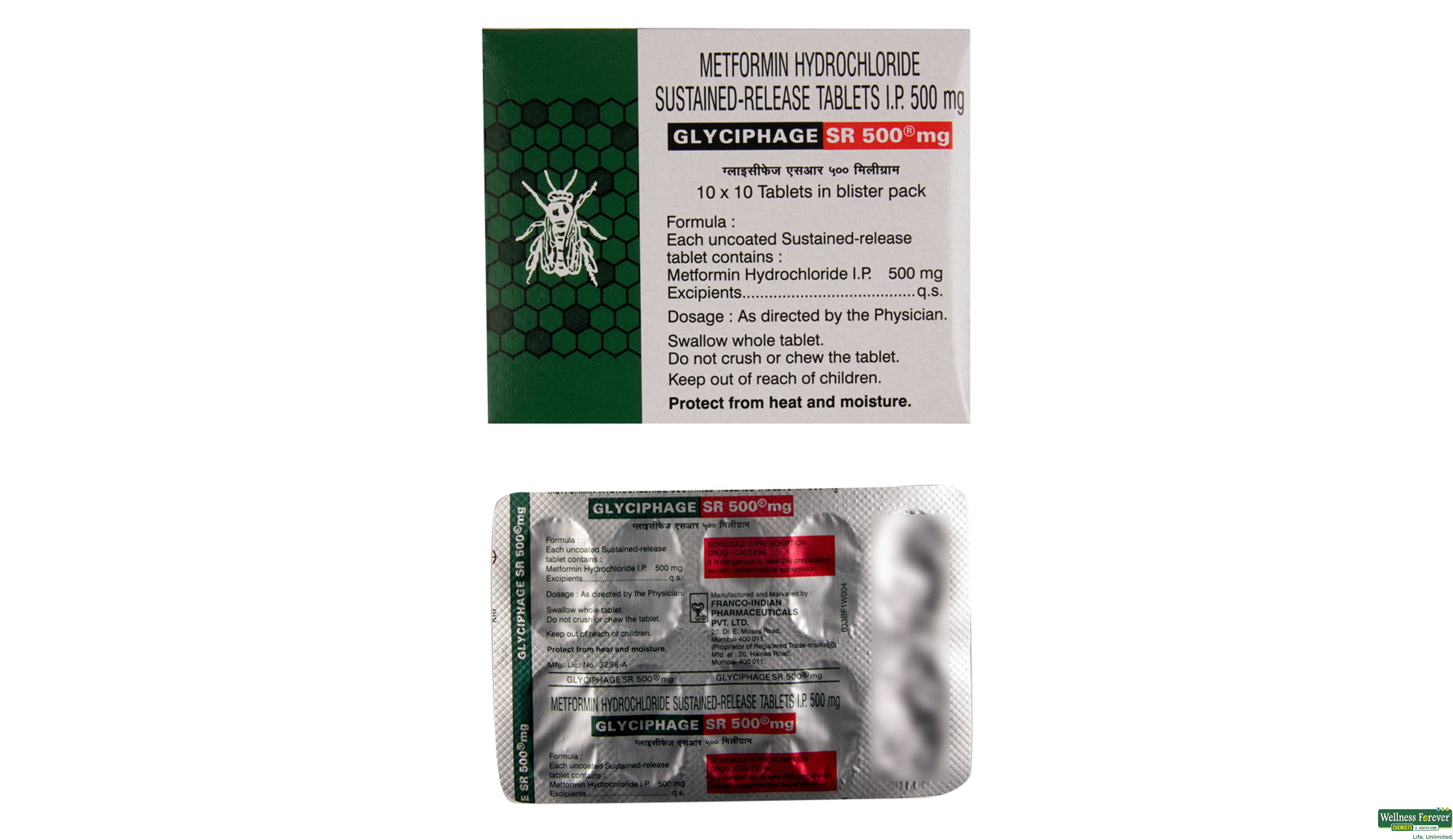 GLYCIPHAGE-SR 500MG 10TAB- 2, 10TAB, 