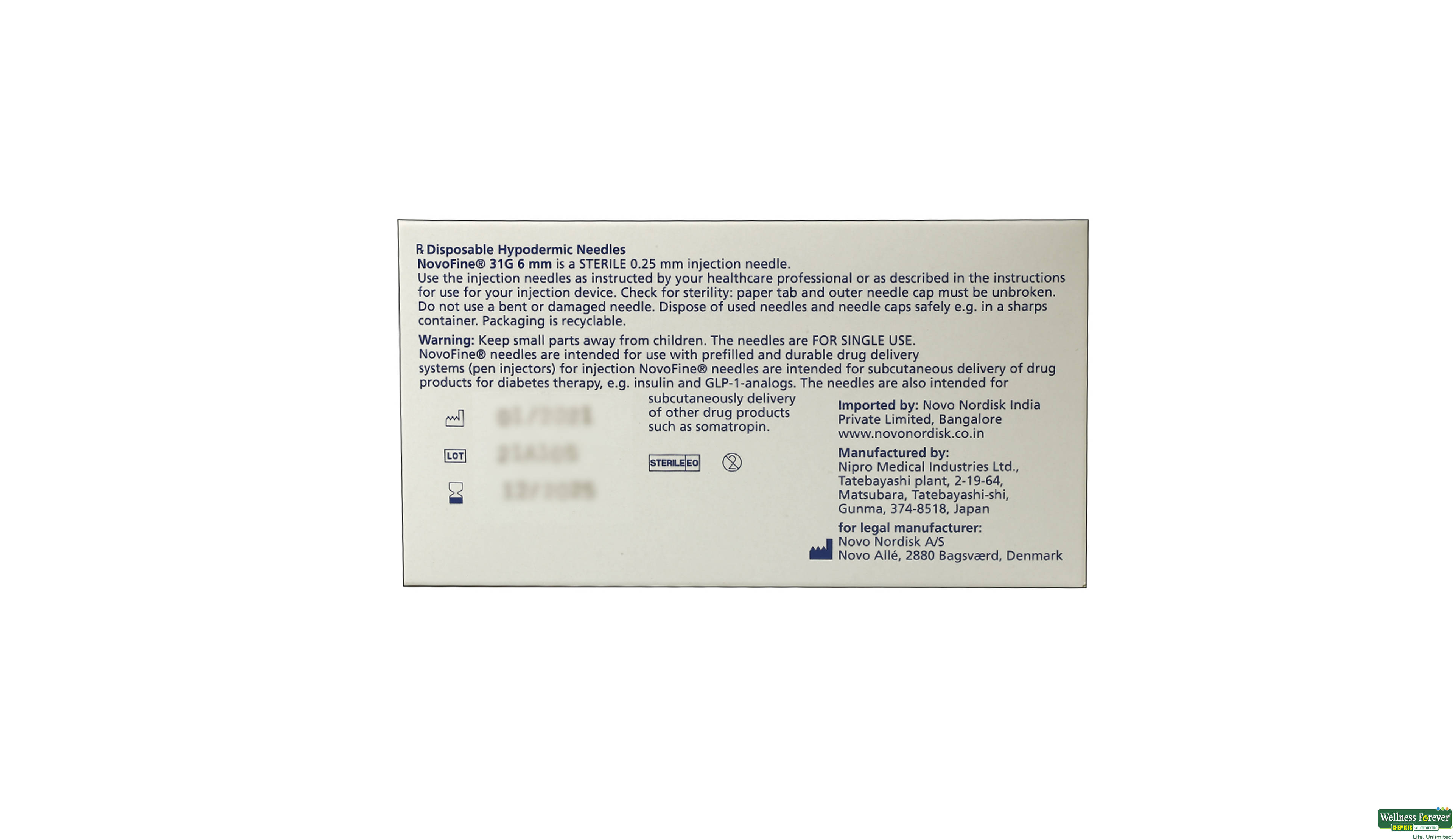 NOVOFINE 0.25 NEEDLE 31G- 2, 1PC, 