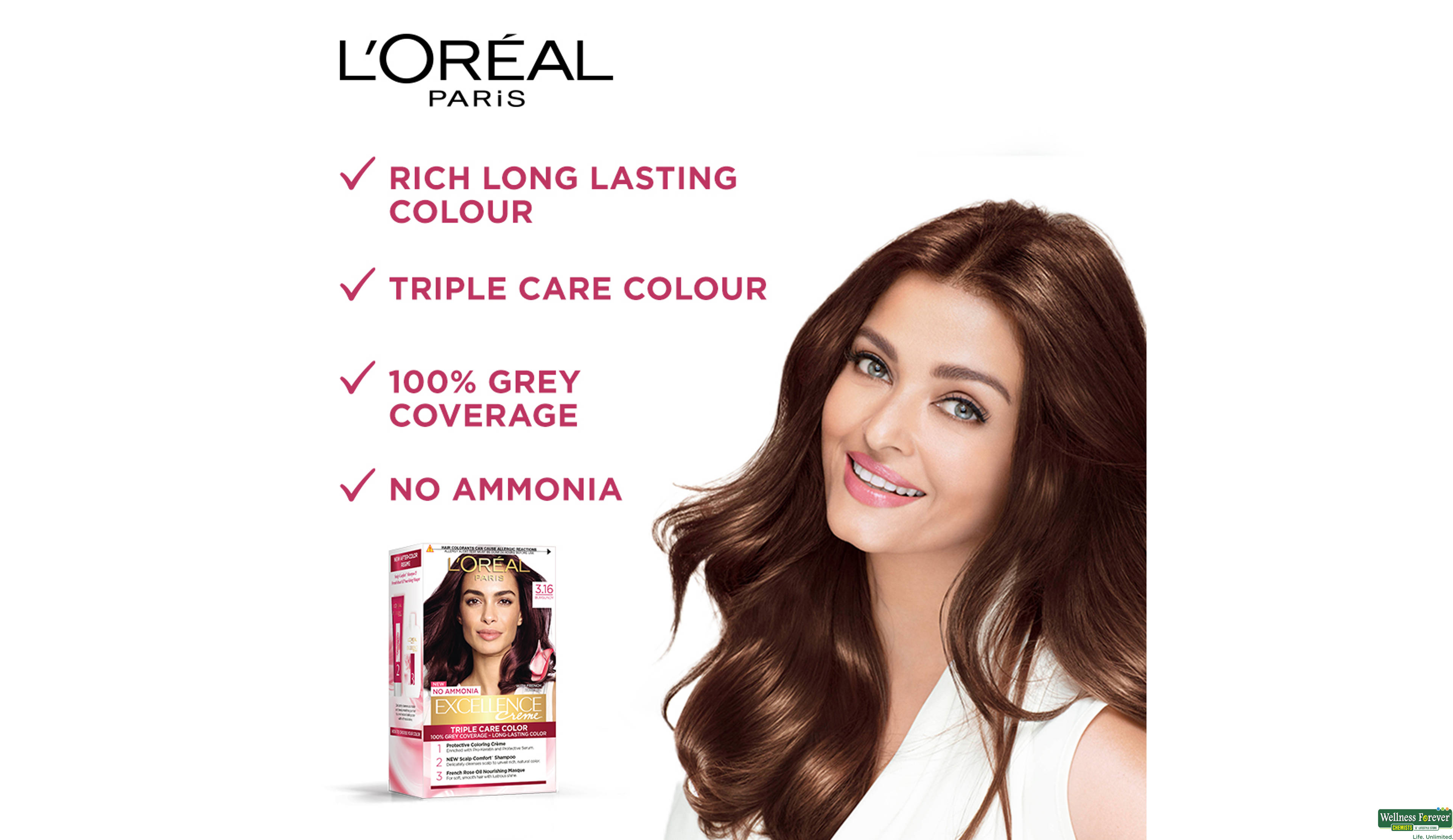 LOREAL HR/COLOR EXCE BURGUNDY 3.16 1PC- 3, 1PC, 