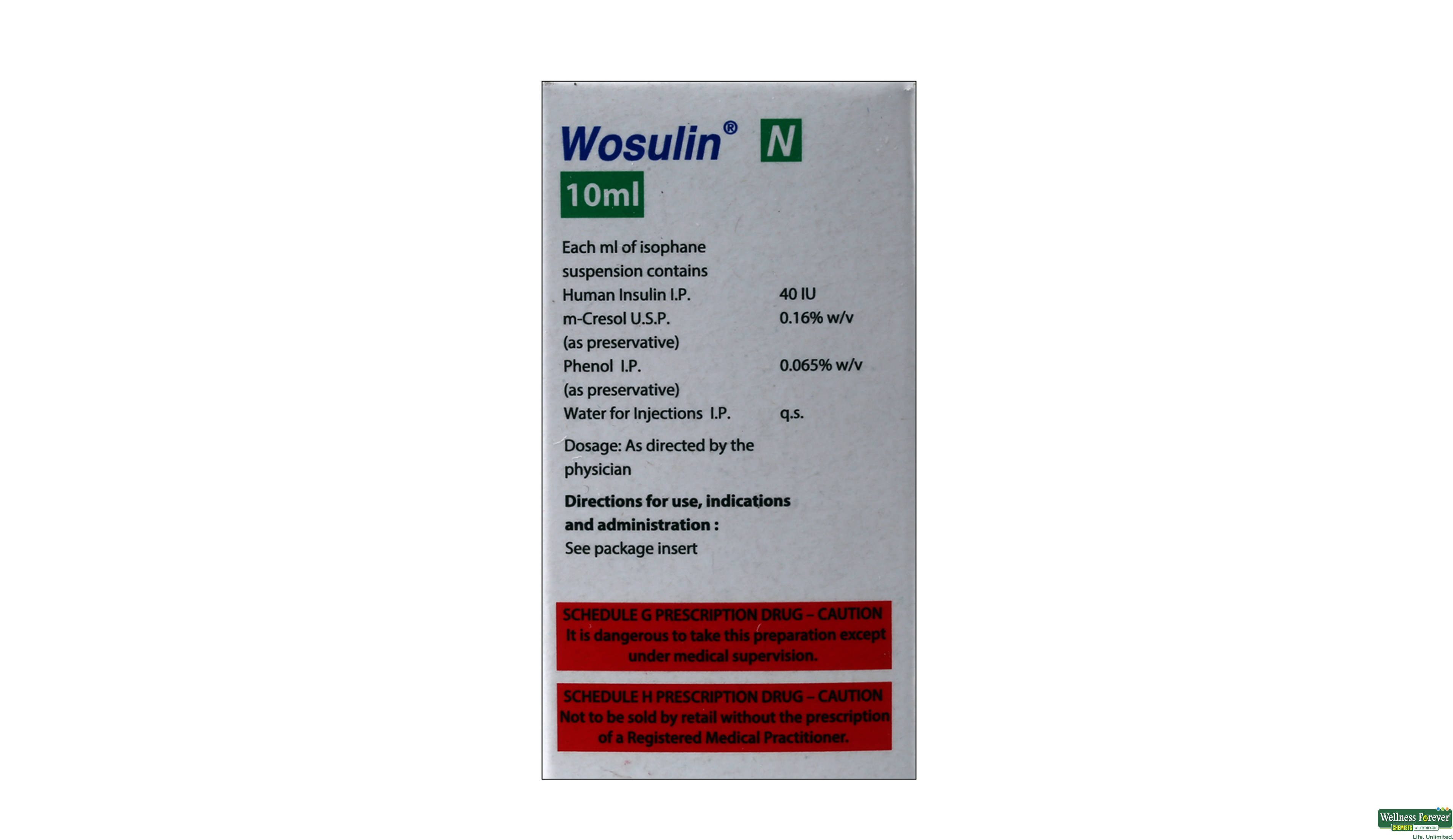 WOSULIN-N INJ 10ML VIAL- 2, 1PC, 