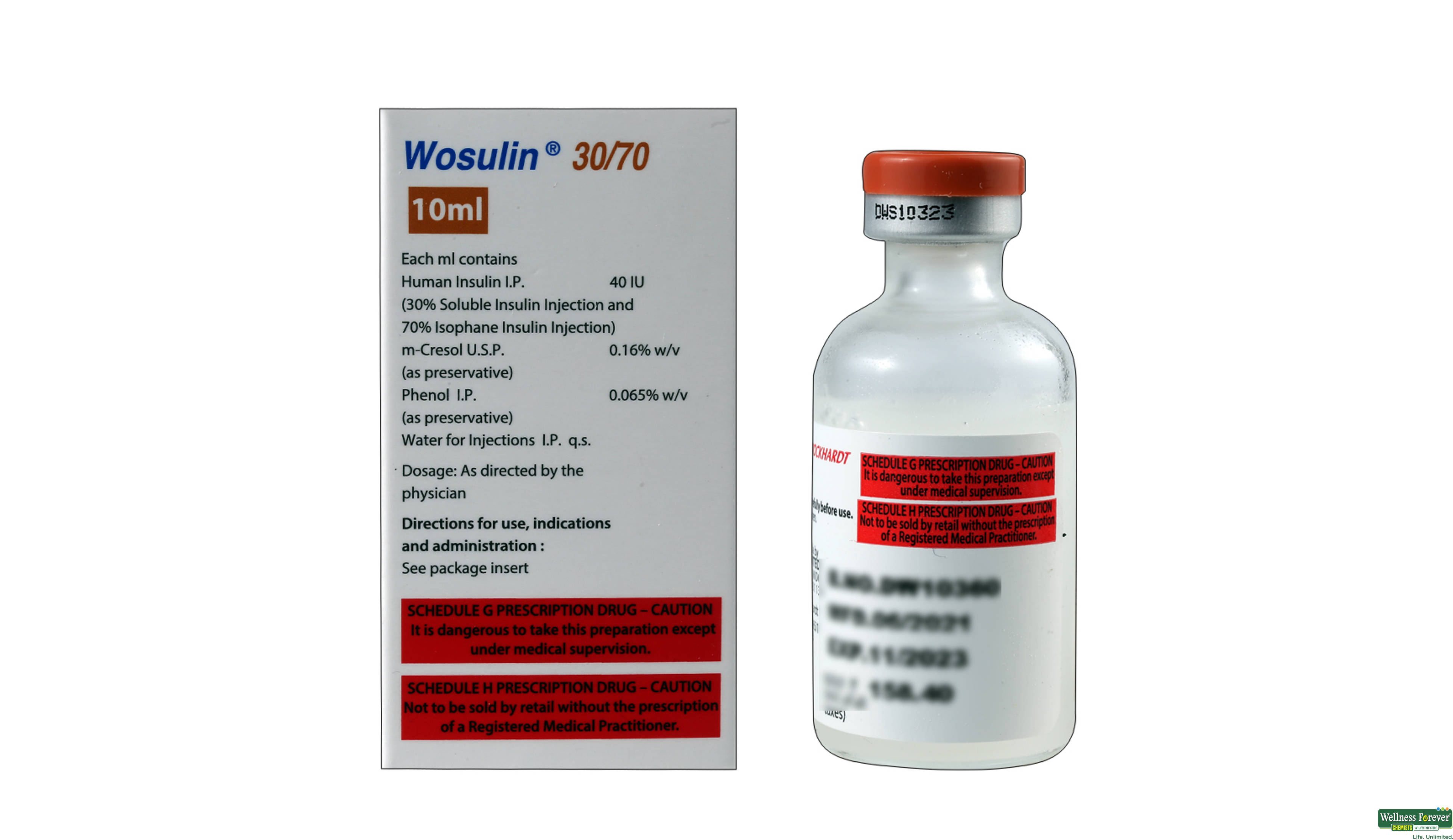 WOSULIN 30/70 40IU INJ 10ML VIAL- 2, 1PC, 