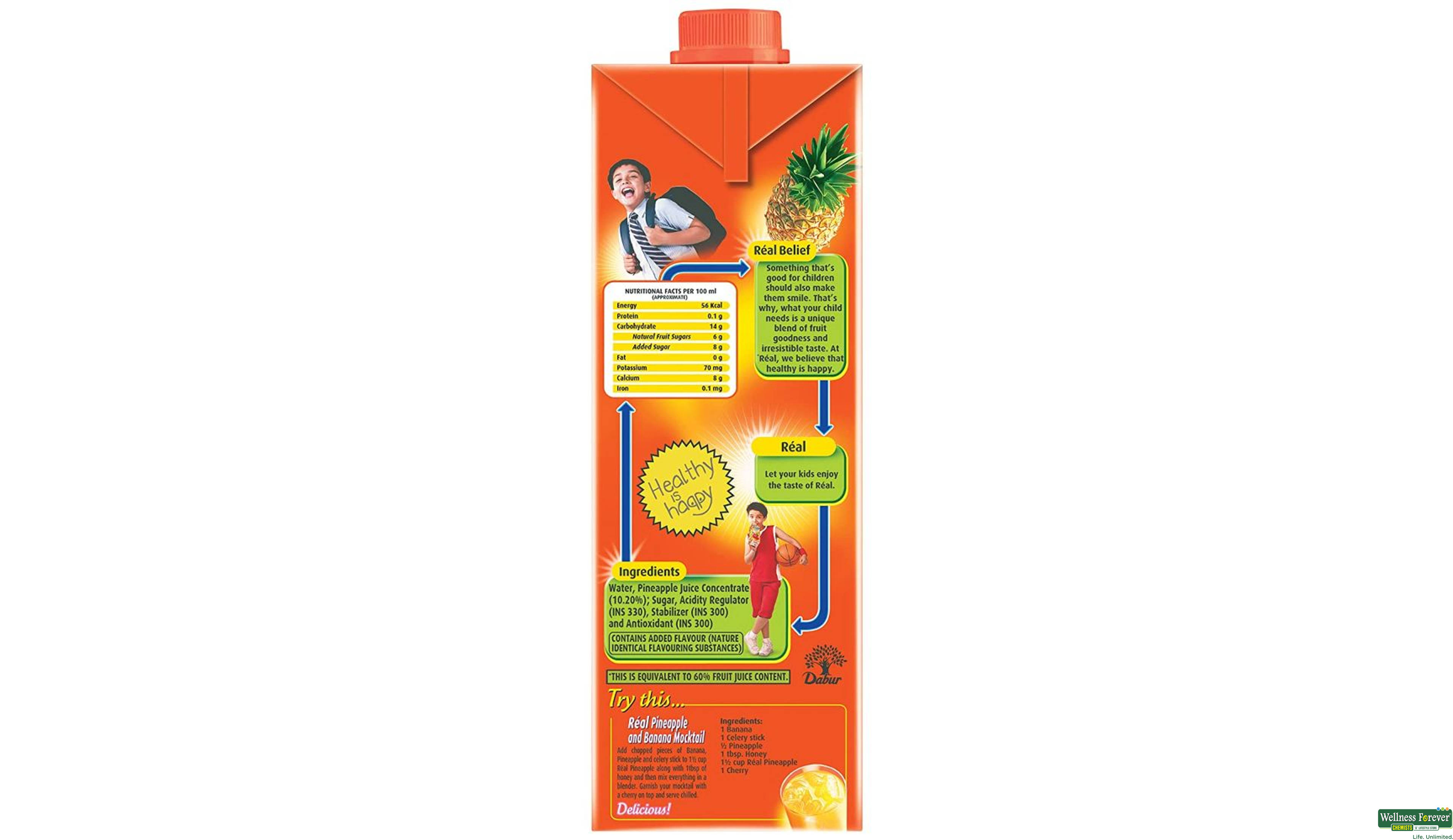 REAL JUICE PINEAPPLE 1LTR- 4, 1LTR, null