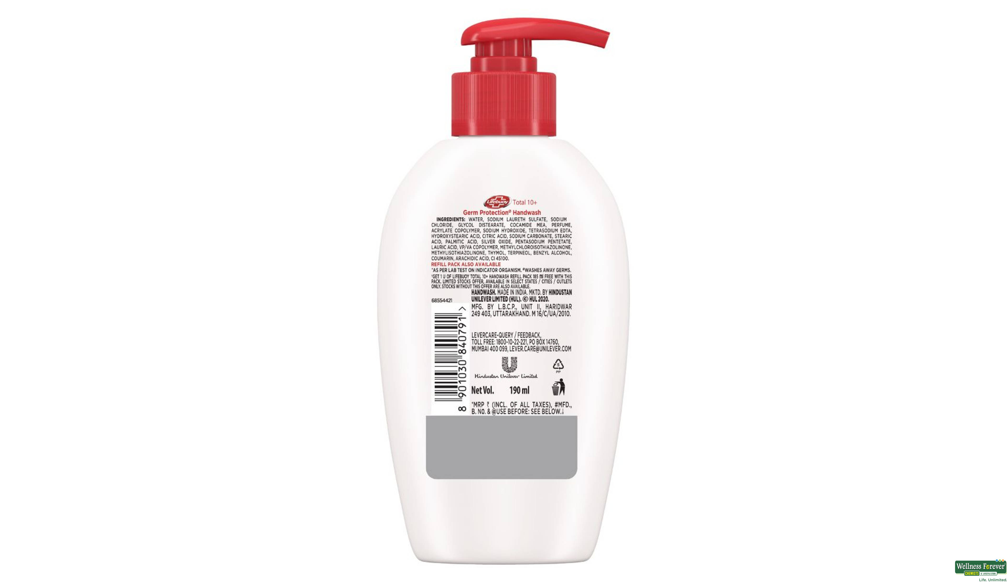 LIFEBUOY H/WASH TOTAL PUMP 190ML- 3, 190ML, null