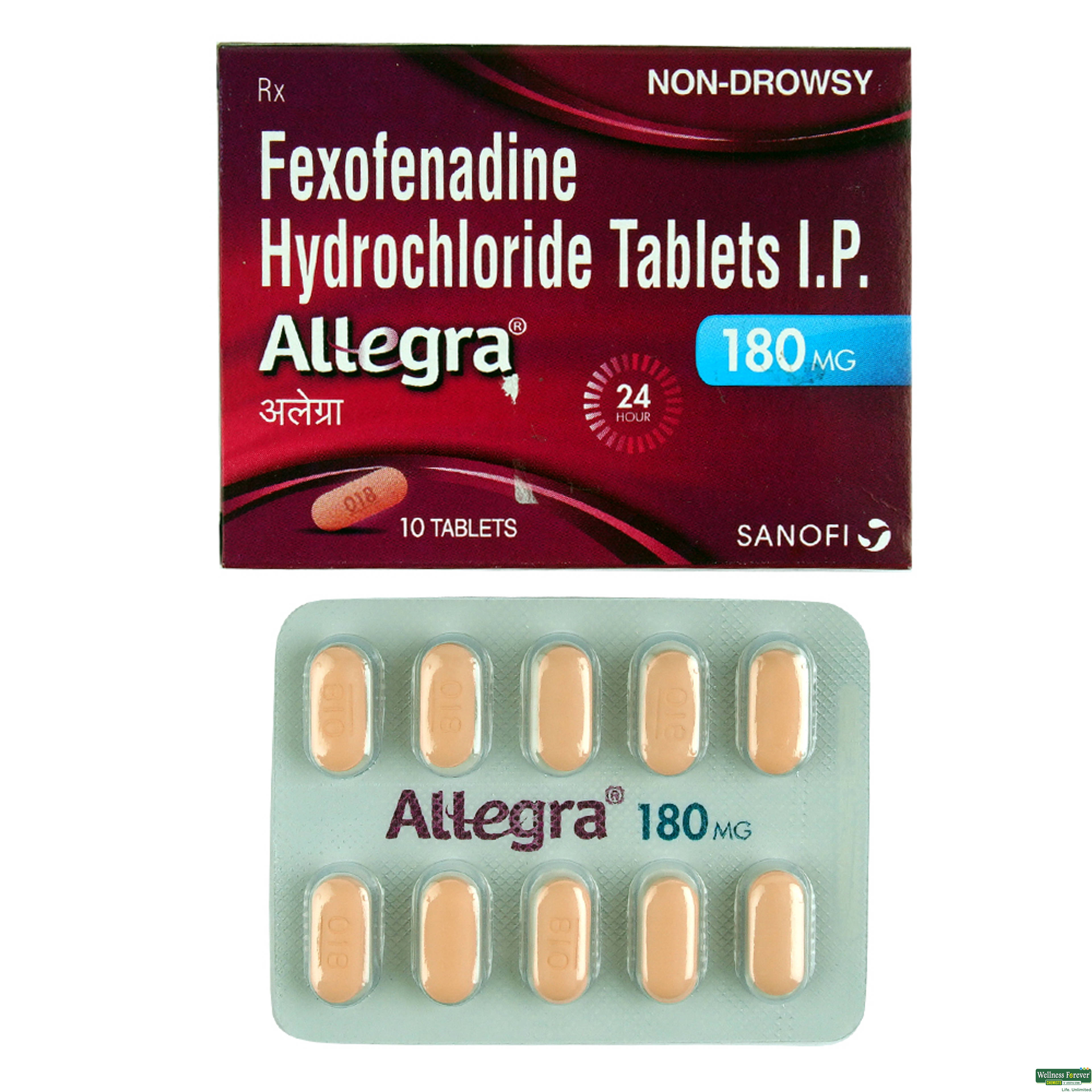 Allegra 180mg 10 Tablets-image